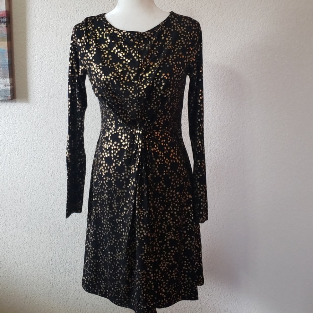 Michael Kors Black & Gold Metallic Stars Print Dress Size S - Picture 2 of 8